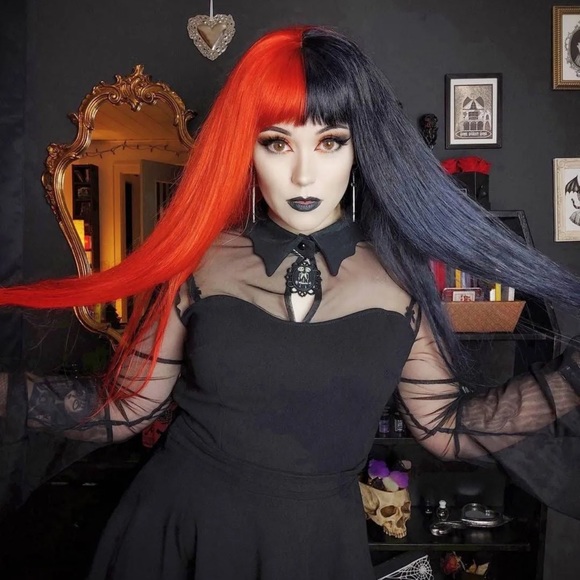 The Gossamer Bat Dress sheer illusion wednesday addams bat collar bell sleeve XL - Picture 4 of 6